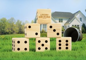giant wood dice on grass