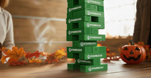 starbucks painted topple tower